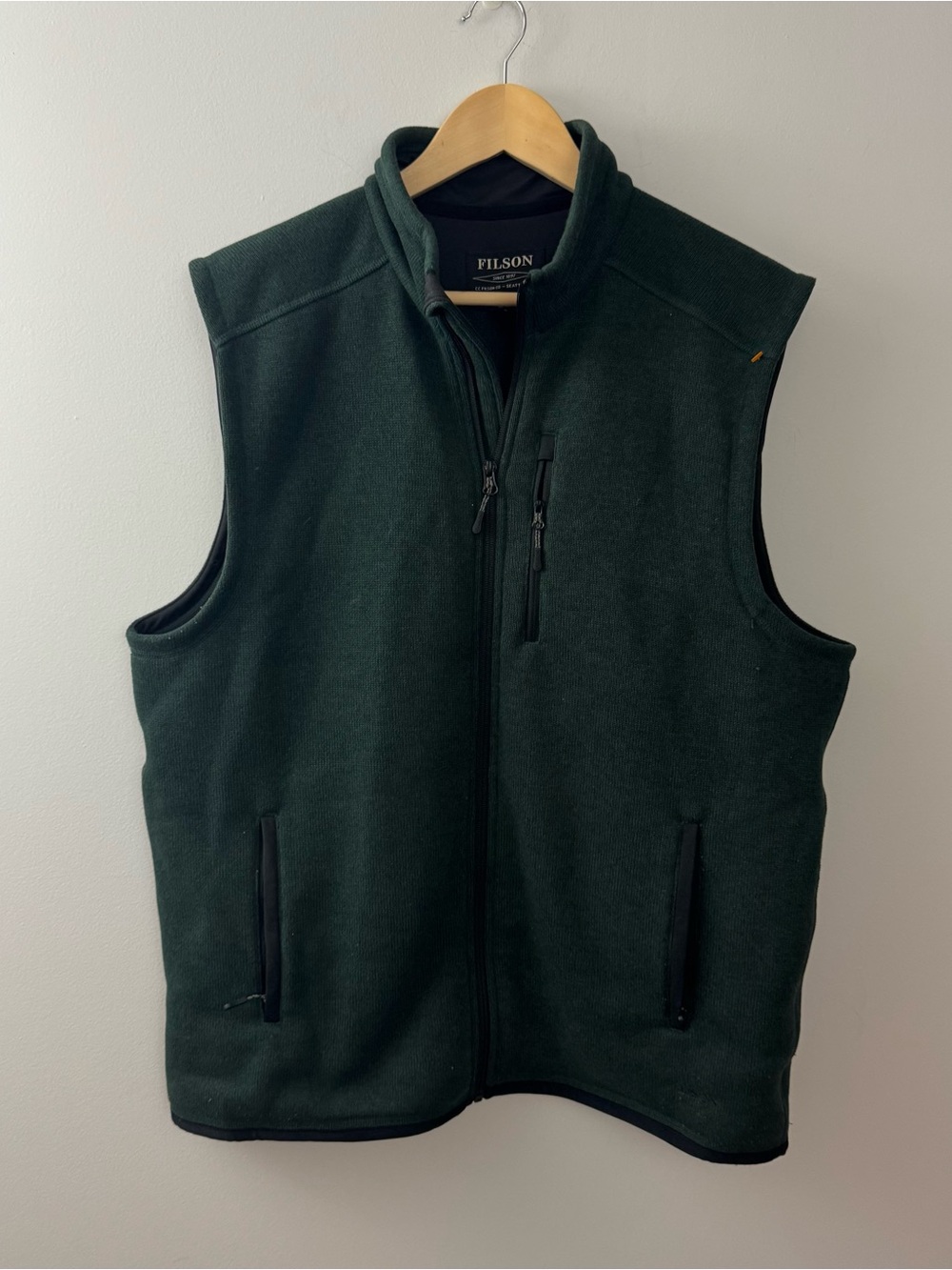 Filson Men's Forest Green Fleece Vest with Zip Pockets Size L
